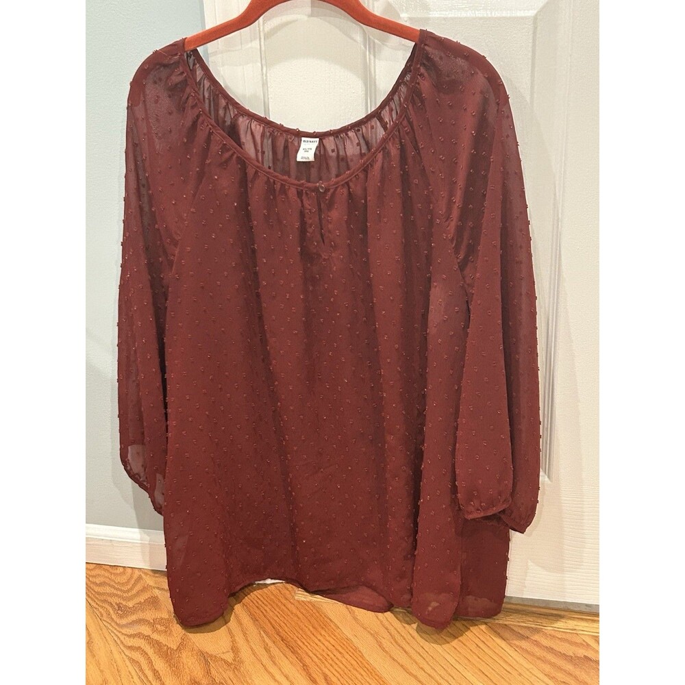 Old Navy Women's 3/4 Sleeve Burgundy Sheer Blouse Size XXL